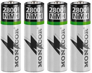 Bateras recargables y bateras, Bateras recargables NiMH, tipo AA, conjunto de 4 NIMH-2800/4