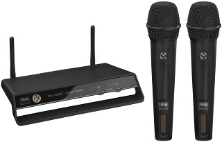 Microfoni senza fili: Trasmettitore e ricevitore, Sistema digitale di microfoni PLL senza fili, a 2 canali, 2,4GHz, TXS-2402SET
